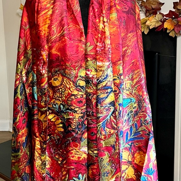 Bright Red Shawl/Scarf/Wrap in Vibrant Multicolored Hues. XL  33”x71” - Picture 5 of 7